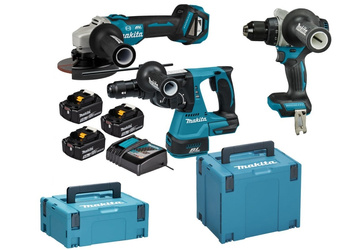 Makita Zestaw COMBO 18V Li-Ion (DGA506+DHR243+DDF492) ładowarka DC18RC,  walizka Makpac typ 2, walizka Makpac typ 4, 3 akumulatory Li-Ion 5.0 Ah