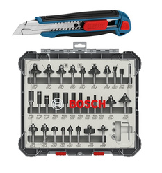 Bosch Zestaw frezów trzpieniowych 30 szt na uchwycie 8 mm z nożem z ostrzem łamanym i wysuwanym