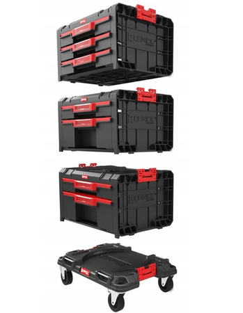 QBRICK Zestaw modułowych skrzyń narzędziowych Qbrick System QS PRO Drawer Workshop Set 1 2.0 : Platforma transp. Pro + Qbrick System Pro Drawer2 Basic (2 szufl.) x 2 - 1 szt + Qbrick System Pro Drawer3 Basic (3 szufl.)