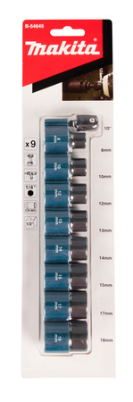 Makita Zestaw nasadek udarowych 1/2" 8-18mm + adapter do uchwytu HEX 1/4'' (9 szt.)