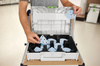 Festool Systainer³ na materiały ścierne D90/V93 GR SYS  z materiałami ściernymi w środku 