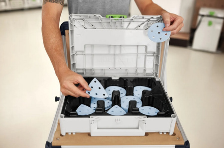Festool Systainer³ na materiały ścierne D90/V93 GR SYS z materiałami ściernymi w środku