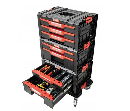 QBRICK Zestaw modułowych skrzyń narzędziowych Qbrick System QS PRO Drawer Workshop Set 1 2.0 : Platforma transp. Pro + Qbrick System Pro Drawer2 Basic (2 szufl.) x 2 - 1 szt + Qbrick System Pro Drawer3 Basic (3 szufl.)