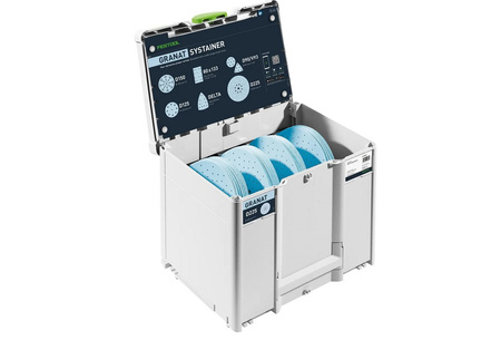 Festool Systainer³ na materiały ścierne D225 GR SYS z krążkami w środku 