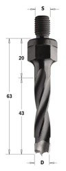CMT Wiertło nieprzelotowe gwint-trzpień HW D=8 I=43 LB=63 S=M8 RH