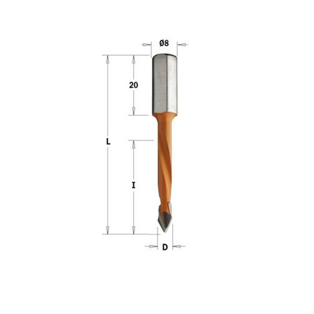 CMT Wiertło Przelotowe HW D=7 I=43 L=70 S=8x20 LH