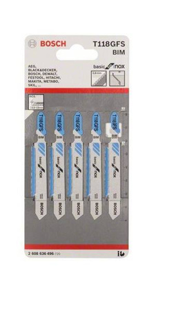 Bosch Brzeszczot do wyrzynarki T 118 GFS Basic for Stainless Steel 83 mm podziałka 0,8 opk 5 szt