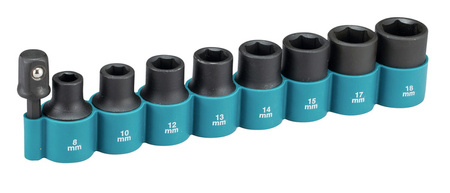 Makita Zestaw nasadek udarowych 1/2" 8-18mm + adapter do uchwytu HEX 1/4'' (9 szt.)