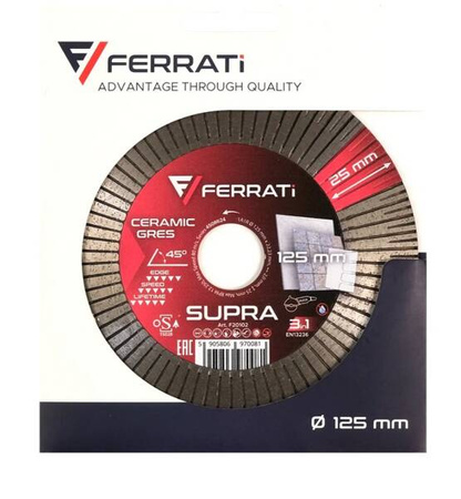 FERRATI Tarcza diamentowa tnąca i szlifująca 1A1R SUPRA 125 mm 22,23 mm