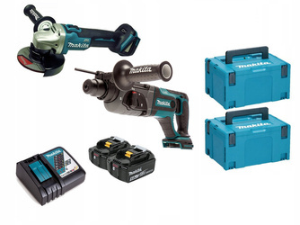 Makita Zestaw COMBO 18V Li-Ion (DGA504+DHR241), ładowarka DC18RC,2 x walizka Makpac, 2 akumulatory 5.0 Ah