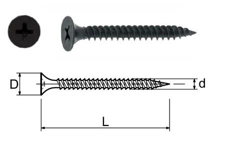 Wkręty czarne do płyt GK do metalu PH2 GUS 3.5x25 10 kg WYSOKA JAKOŚĆ