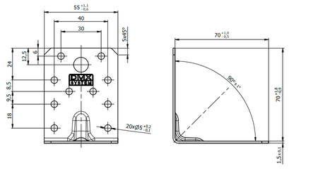KPS 4 Kątownik z przetłoczeniem 70x70x55x1,5