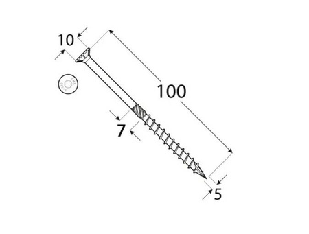 Wkręt ciesielski stożkowy DMX 5,0X100 /opk 100/ biały ocynk