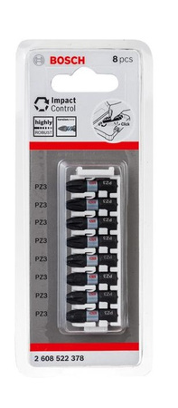 Bosch końcówka wkręcająca PZ3 Impact 25 mm opakowanie 8 sztuk z wkładką do skrzyneczek z bitami