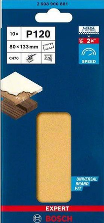 Bosch EXPERT C470 Papier ścierny z 8 otworami do szlifierek oscylacyjnych 80 x 133 mm, G 120, opk. 10 szt.
