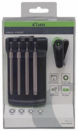 Luna MB11C 4-elementowy zestaw bitów 89 mm (T20-40) w uchwycie narzędziowym systemu Luna GO z zaczepem na pas