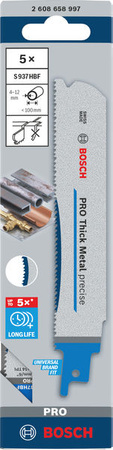 Bosch Brzeszczot do piły szablastej do precyzyjnego cięcia grubego metalu PRO Thick Metal precise S937HBF Blade, 1,1 x 25 x 150 mm, 5 szt.