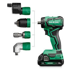 HiKOKI Wiertarko- wkrętarka bezszczotkowa DS18DDQ WRZ 18V, 55 Nm, w zestawie z przystawką kątową, przystawką mimośrodową,uchwytem bitów, uchwytem wiertarskim, 2 x Akumulator 2.0 Ah BSL1820M, ładowarka, walizka