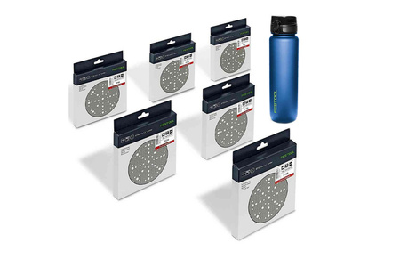 Festool Zestaw starrtowy Krążki ścierne STF D150/48 GR-Set P / P60 GR/10+ P80 GR/10 P120 GR/10+ P180 GR/10+ P220 GR/10+ P320 GR/10 + Butelka TFL-FT1 1L/