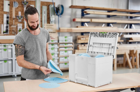 Festool Systainer³ na materiały ścierne D225 GR SYS z krążkami w środku