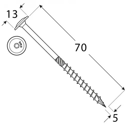 Wkręty ciesielskie konstrukcyjne TORX talerz 5x70 mm ocynk DMX opk 200 szt